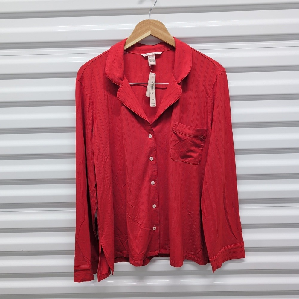 Victoria's Secret Size L Womens Red Modal Ribbed Long Sleeve Pajama Top NWT — photo 2